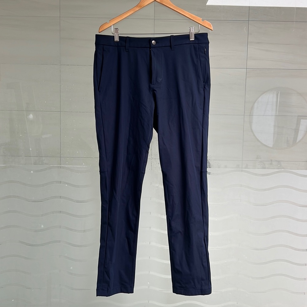 Navy blue, lululemon commission pant, size 34 W, 32 L, slim fit, like new!